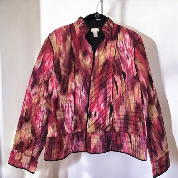 Chicos Womens Reversible Quilted Callie Hyper Pink Abstract Jacket NEW Small/4 - Picture 2 of 10